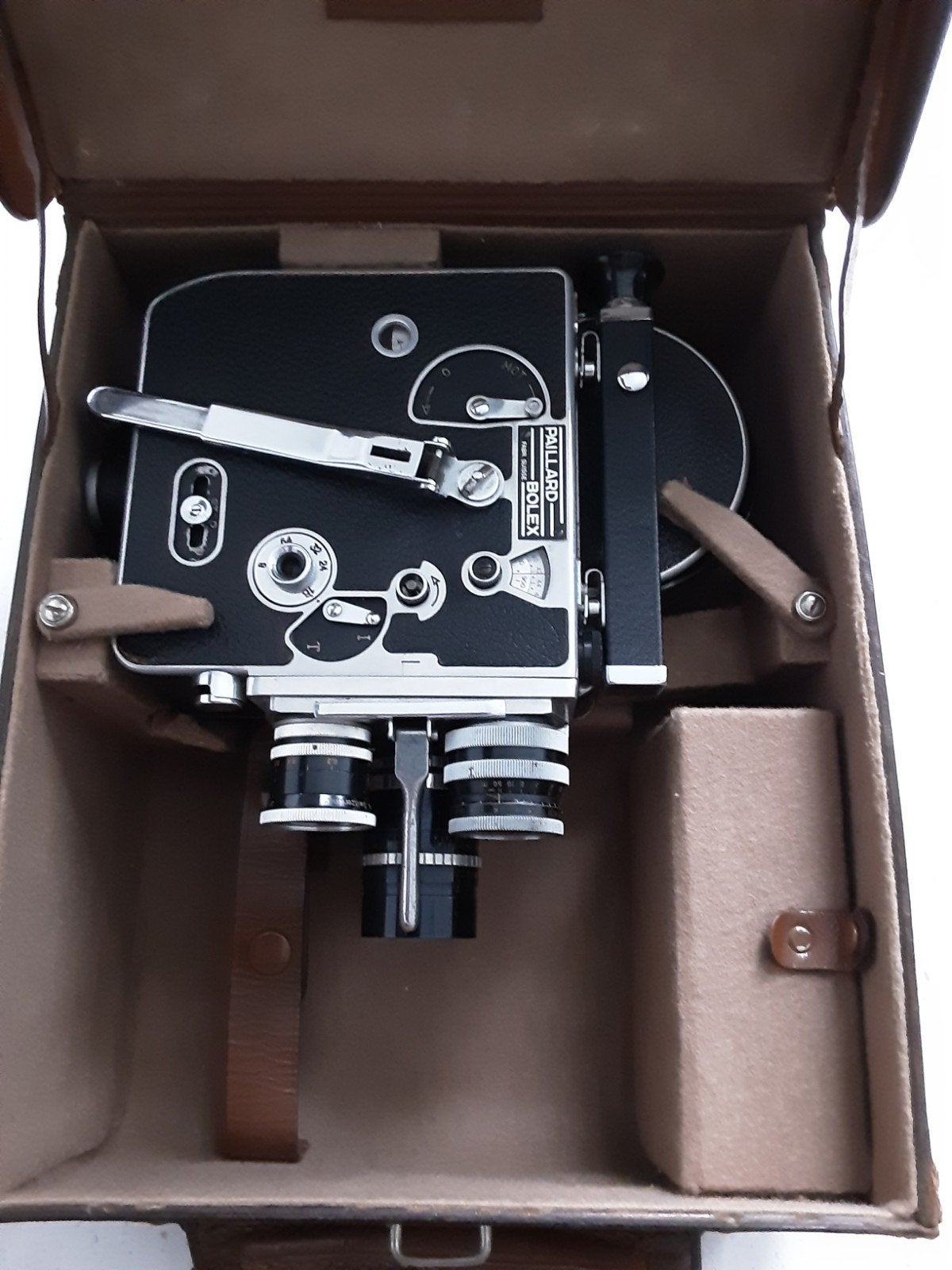 Bolex Paillard camera, 3x Objektieven, zoeker,originele tas, Ophalen of Verzenden, 8mm, Camera