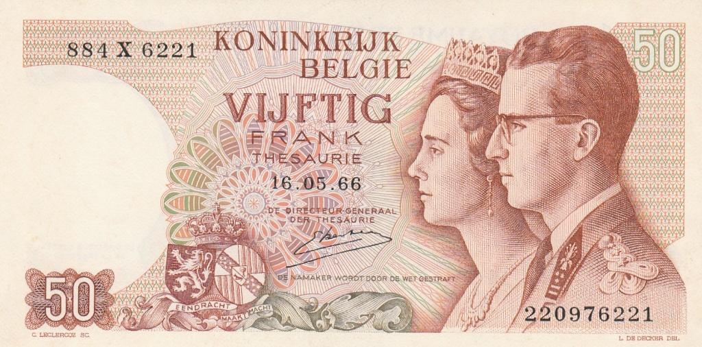 Belgische 50 Frank bankbiljet van 16 mei 1966, Ophalen of Verzenden, Los biljet