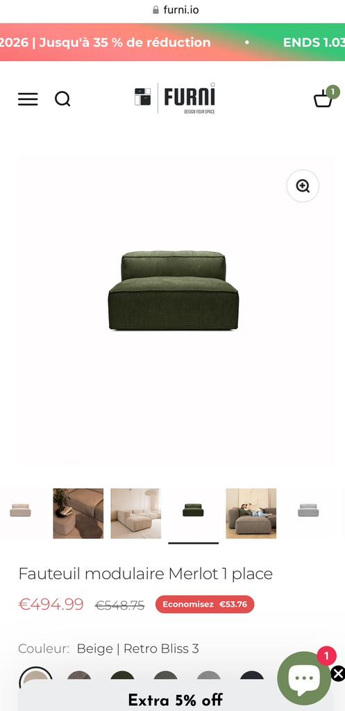 Faiteuil une place FURNI, Neuf, 100 à 125 cm, Enlèvement, 100 à 125 cm
