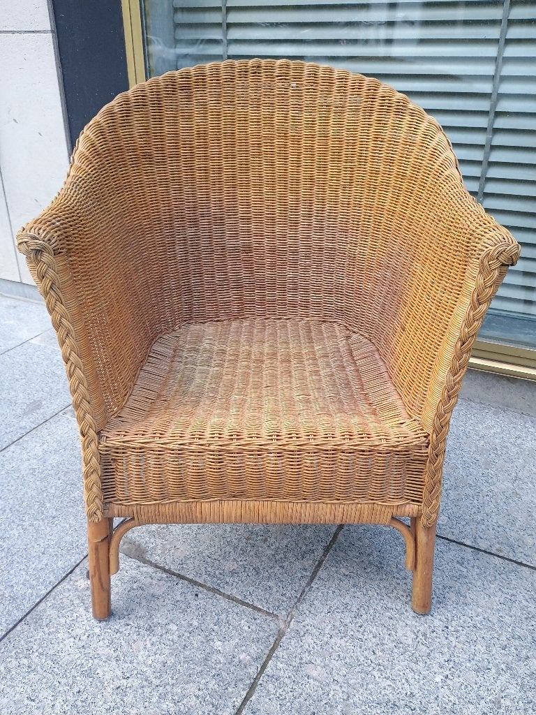 Bohemain beige rieten fauteuil, Huis en Inrichting, Ophalen, Gebruikt, Riet of Rotan