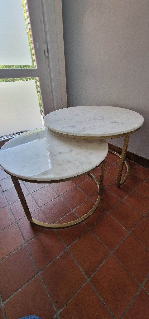 Table basse en marbre blanc et doré, Maison & Meubles, Enlèvement, Neuf, Rond