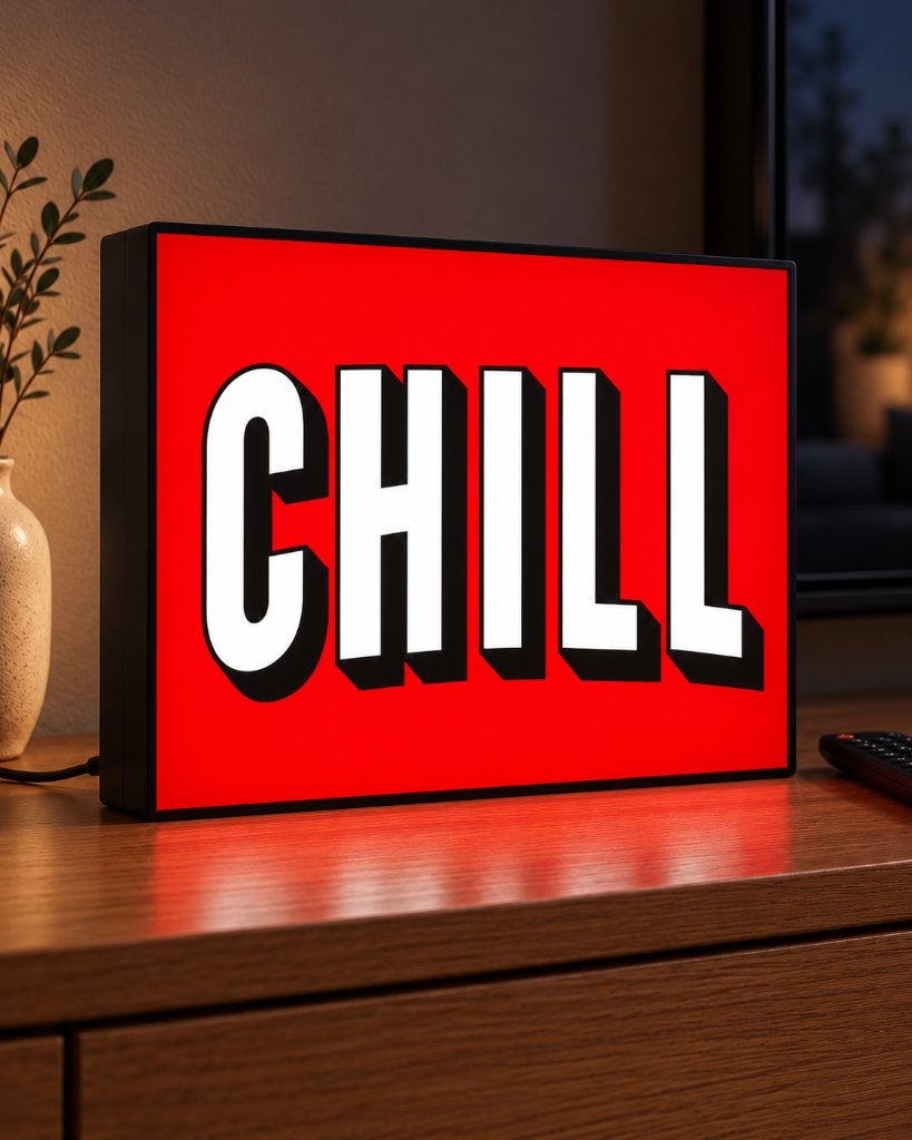 CHILL LED Lightbox – Verlicht Retro Bord – Mancave Decoratie, Collections, Envoi, Neuf, Table lumineuse ou lampe (néon)