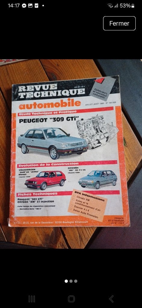 Revue technique Peugeot 309 gti, Enlèvement