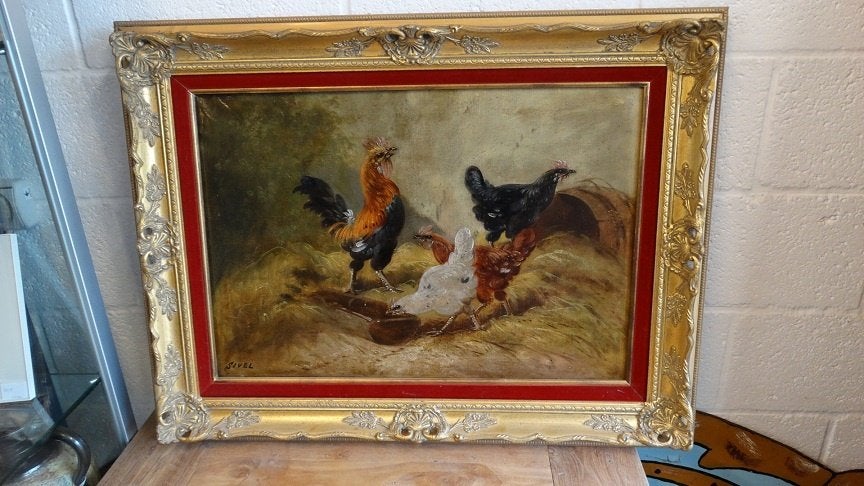 kippenschilderij "Sivel" periode 1900, Ophalen, Doek, Dieren, Bijzondere lijst