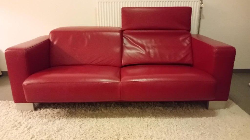 2 Lederen design-zitbanken bordeaux topkwaliteit, Huis en Inrichting, Ophalen, 150 tot 200 cm, Tweepersoons, Zo goed als nieuw