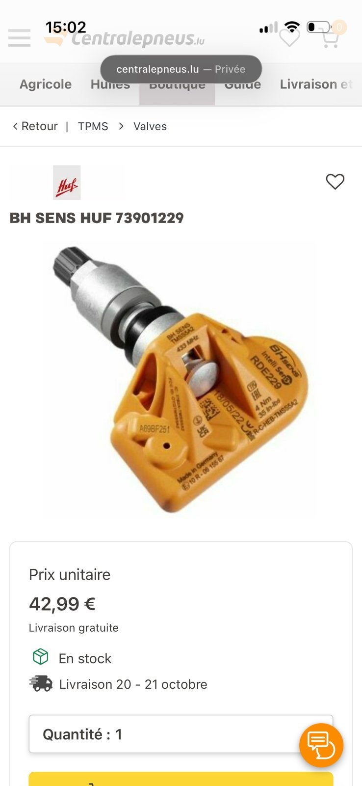 Capteur TPMS mesure pression pneus Land Rover Jaguar, Autos : Pièces & Accessoires, Enlèvement ou Envoi, Utilisé