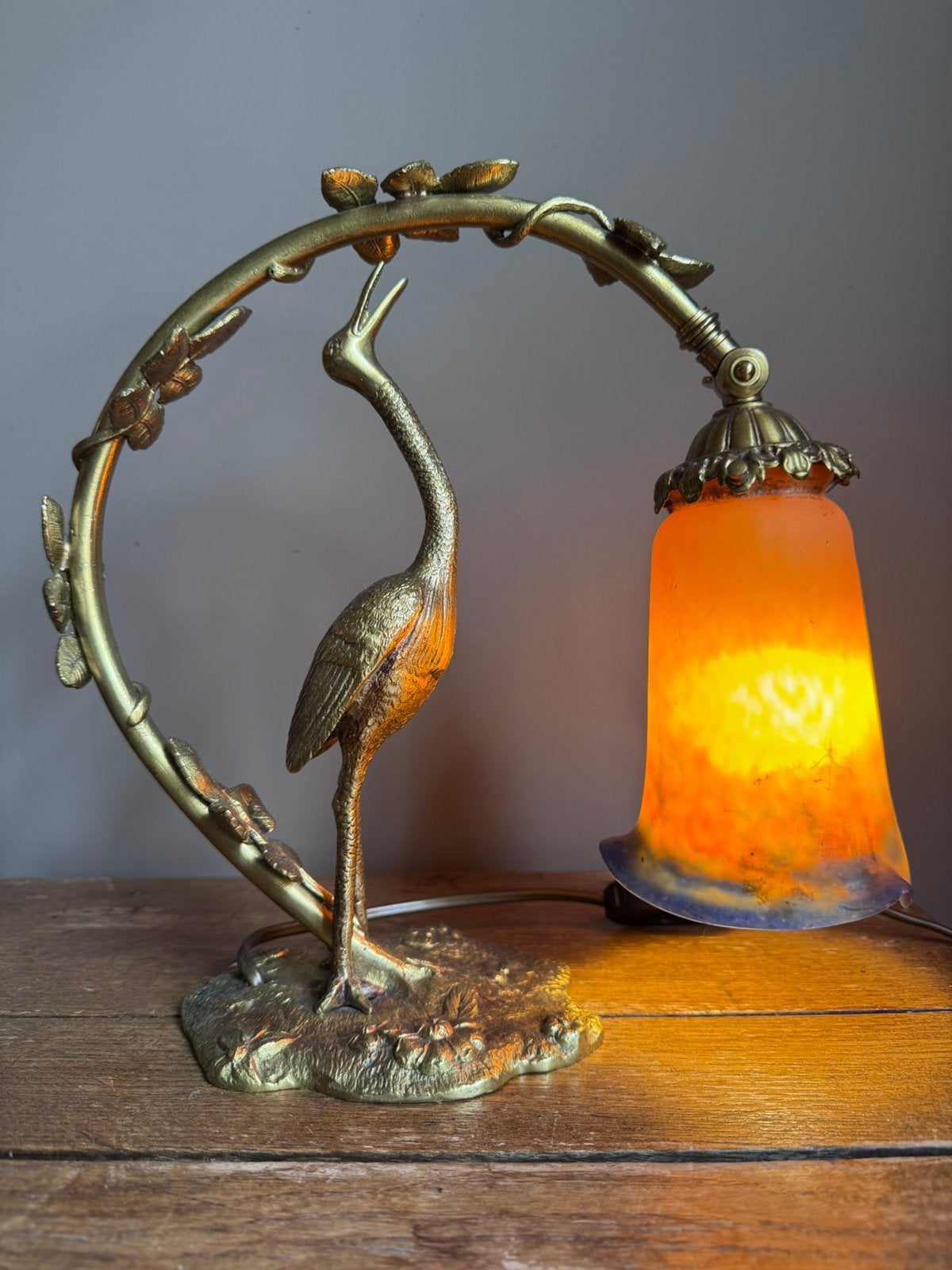 Prachtige Art Nouveau tafellamp met glazen kap, Antiek en Kunst, Ophalen of Verzenden
