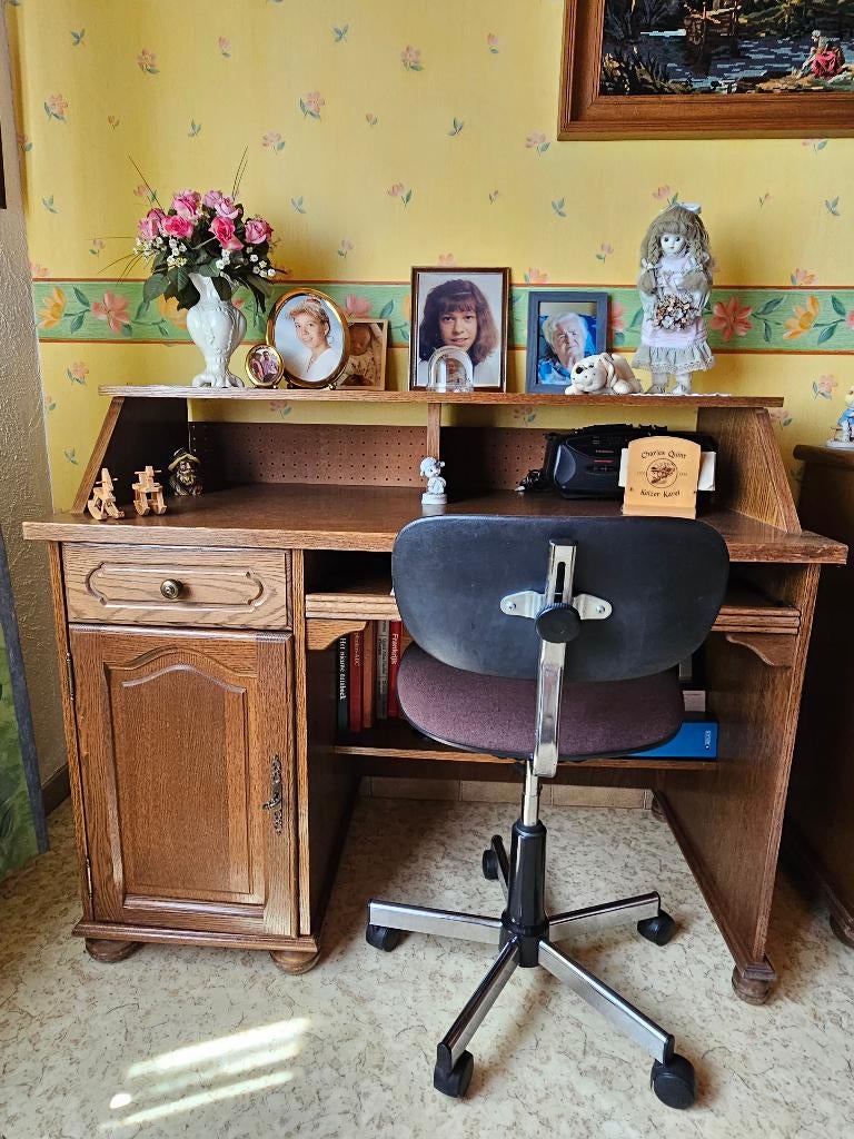 Eikenhouten bureau, Ophalen, Gebruikt, Hout, Bruin