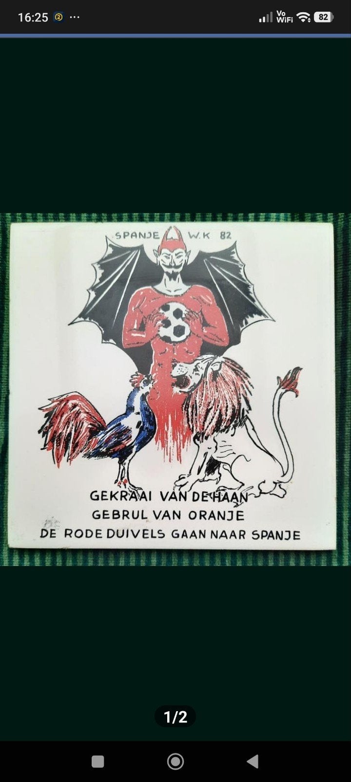 Rode Duivels en Oranje ceramische tegel zeer zeldzaam, Enlèvement ou Envoi