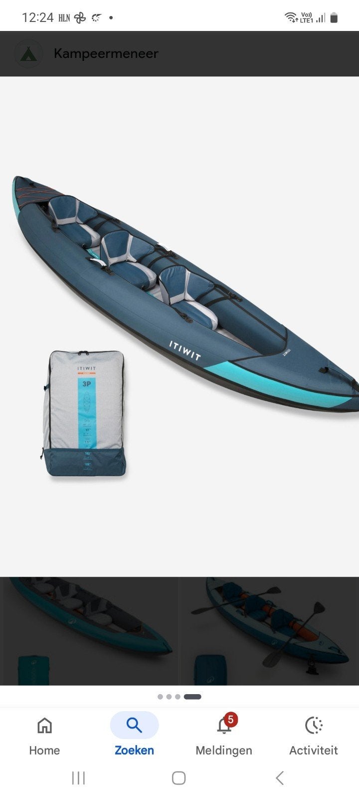 Kayak voor 2/3 pers, 3 watervesten en 2 verstelbare peddels, Ophalen, Opblaasbaar, Zo goed als nieuw, 2-persoons