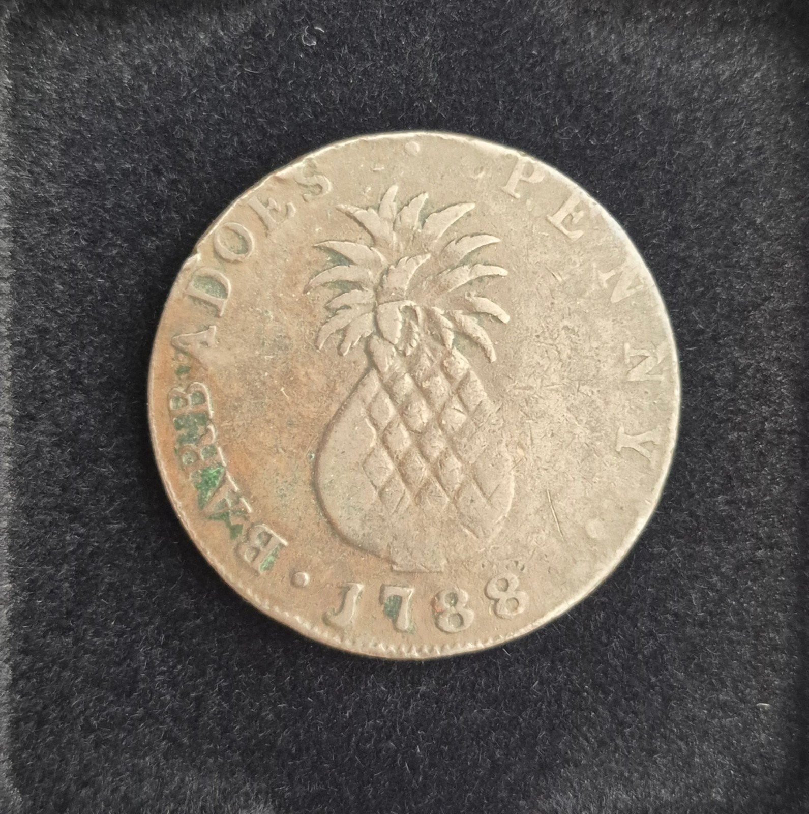 munt barbados 1 penny ( pineapple penny ) 1788 koper, Ophalen of Verzenden
