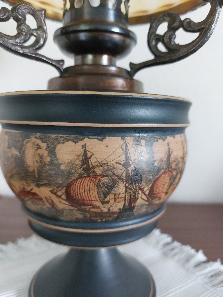 Vintage lamp „Fiorentino” van keramiek en amberkleurig glas, Overige merken, Vintage, Zo goed als nieuw, Ophalen