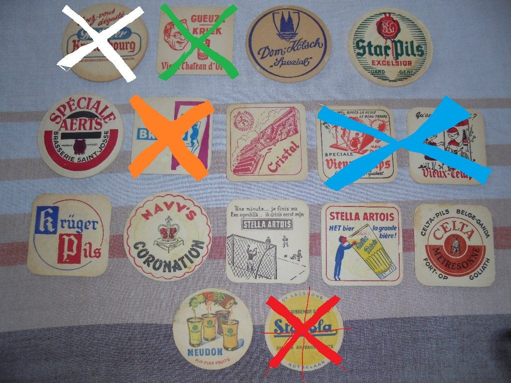 oude bierviltjes onderzetters bierkaartjes 50s viltjes retro, Ophalen of Verzenden, Gebruikt, Viltje(s), Overige merken