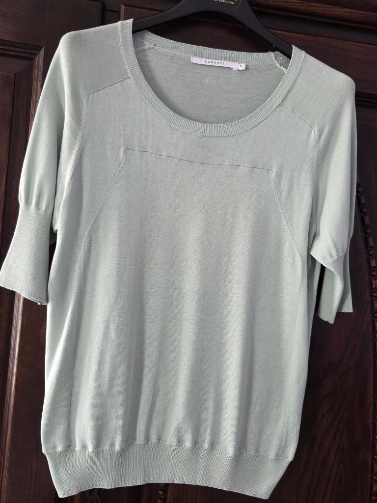 Pull en soie à manches courtes Xandres vert pistache 40/42, Taille 42/44 (L), Comme neuf, Xandres, Vert