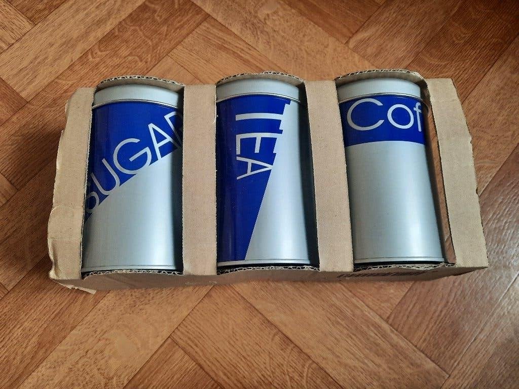 set 3 nieuwe grote luxe bewaarblikken suiker thee koffie, Ophalen of Verzenden, Nieuw