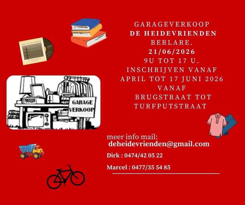 Garage verkoop  zondag 21 juni 2026, Enlèvement
