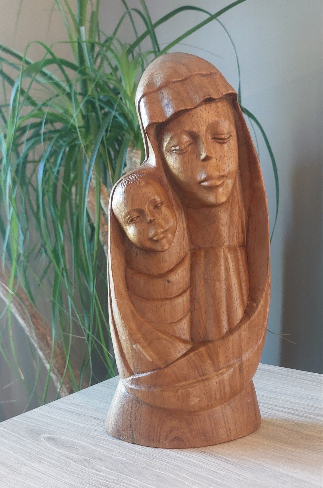 Handgesneden Houten Beeld – Madonna met Kind – 36 cm – Gesig, Enlèvement ou Envoi, Classique, Statue