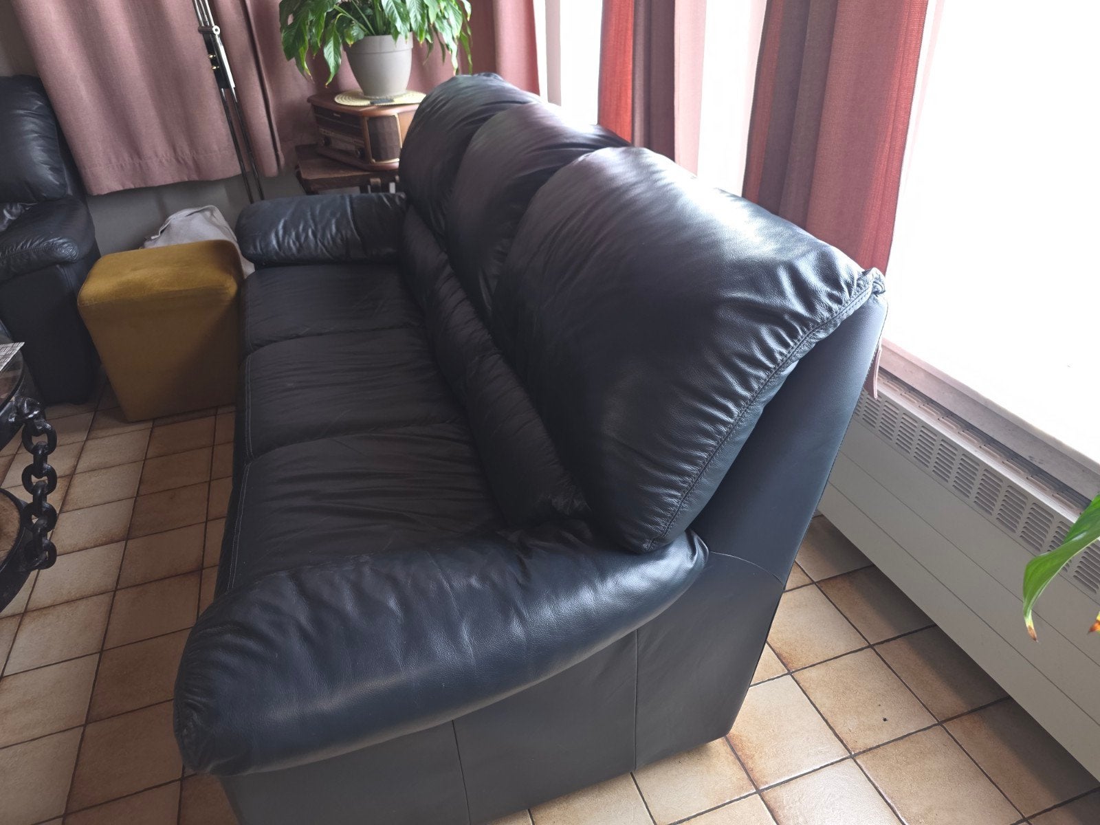 Donker blauw lederen salon te koop, Ophalen