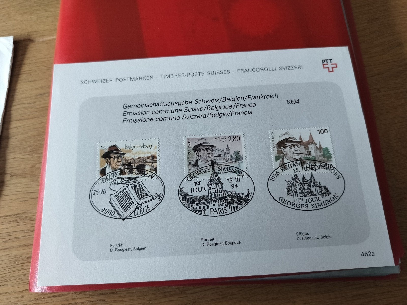 Herdenkingskaart Georges Simenon Zwitserse PTT 1994, Postzegels en Munten, Ophalen of Verzenden