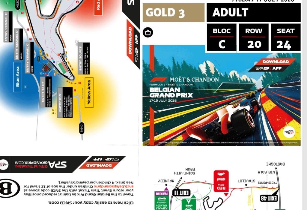 Belgian Grand Prix | Spa F1 2026| Vendredi, Tickets & Billets, Une personne