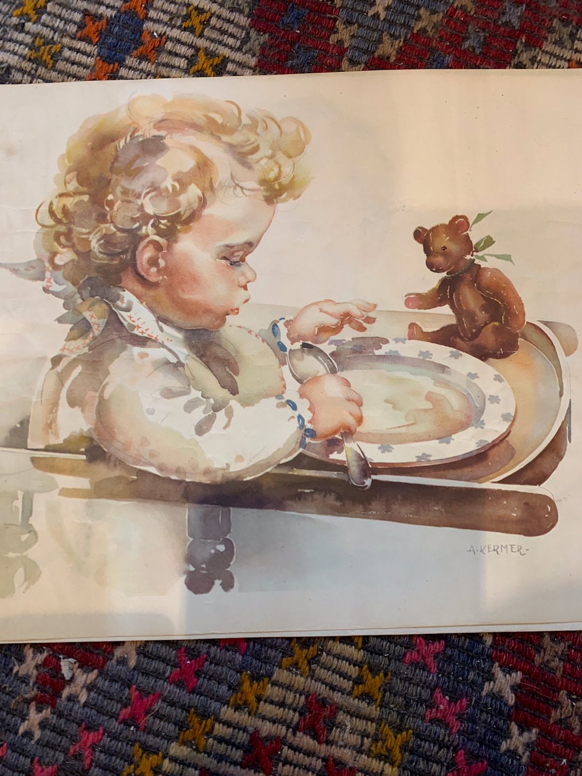 Enfant aquarelles superbes A.Kermer, Collections, Cartes de naissance & Cartes de visite, Enlèvement ou Envoi, Avant 1970