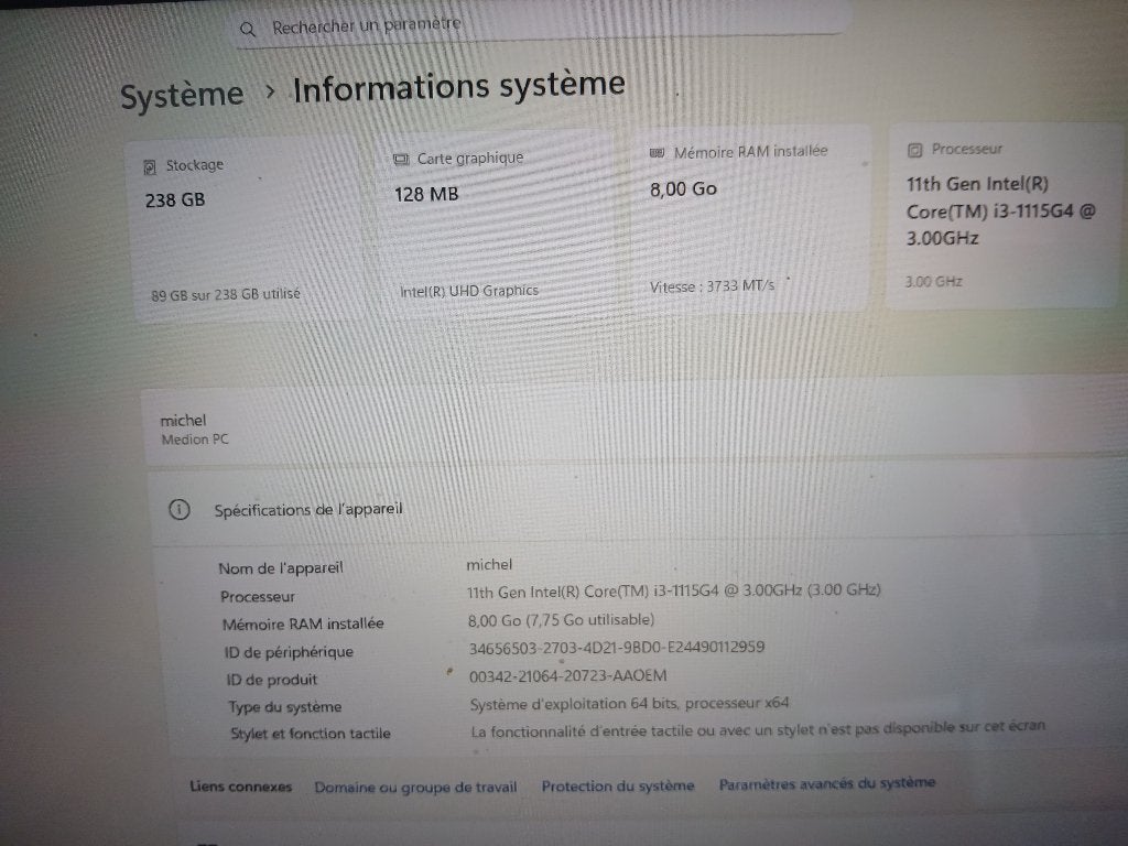 pc portable MEDION 16'E16423-i3/8/256, 8 GB, Medion, 16 pouces, Enlèvement