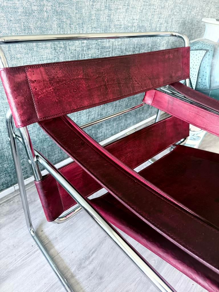 Vintage Wassily Chair, Marcel Breuer, Fasem, Bordeaux, Enlèvement, Utilisé, Cuir, Bauhaus Wassily Marcel Breuer Vintage Design