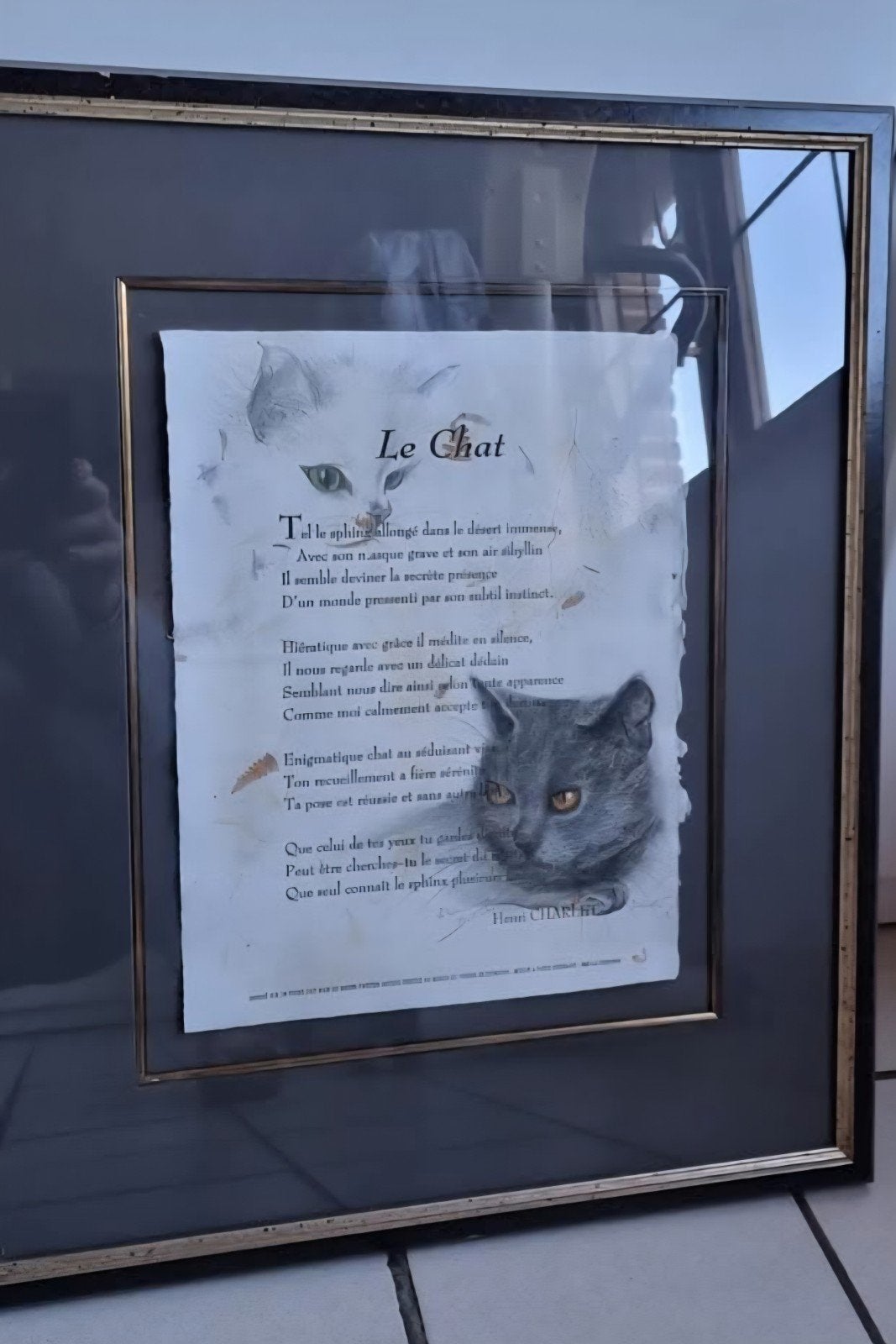Prachtige kader met tekst en tekening eigen werk ...Le Chat, Ophalen, Tekening, Ingelijst
