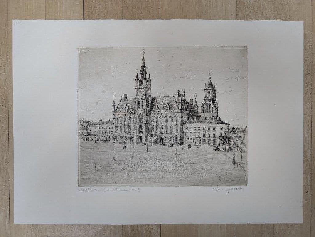 ets stadhuis Sint-Niklaas, Architectuur, Ophalen of Verzenden, Genummerd, 23 cm