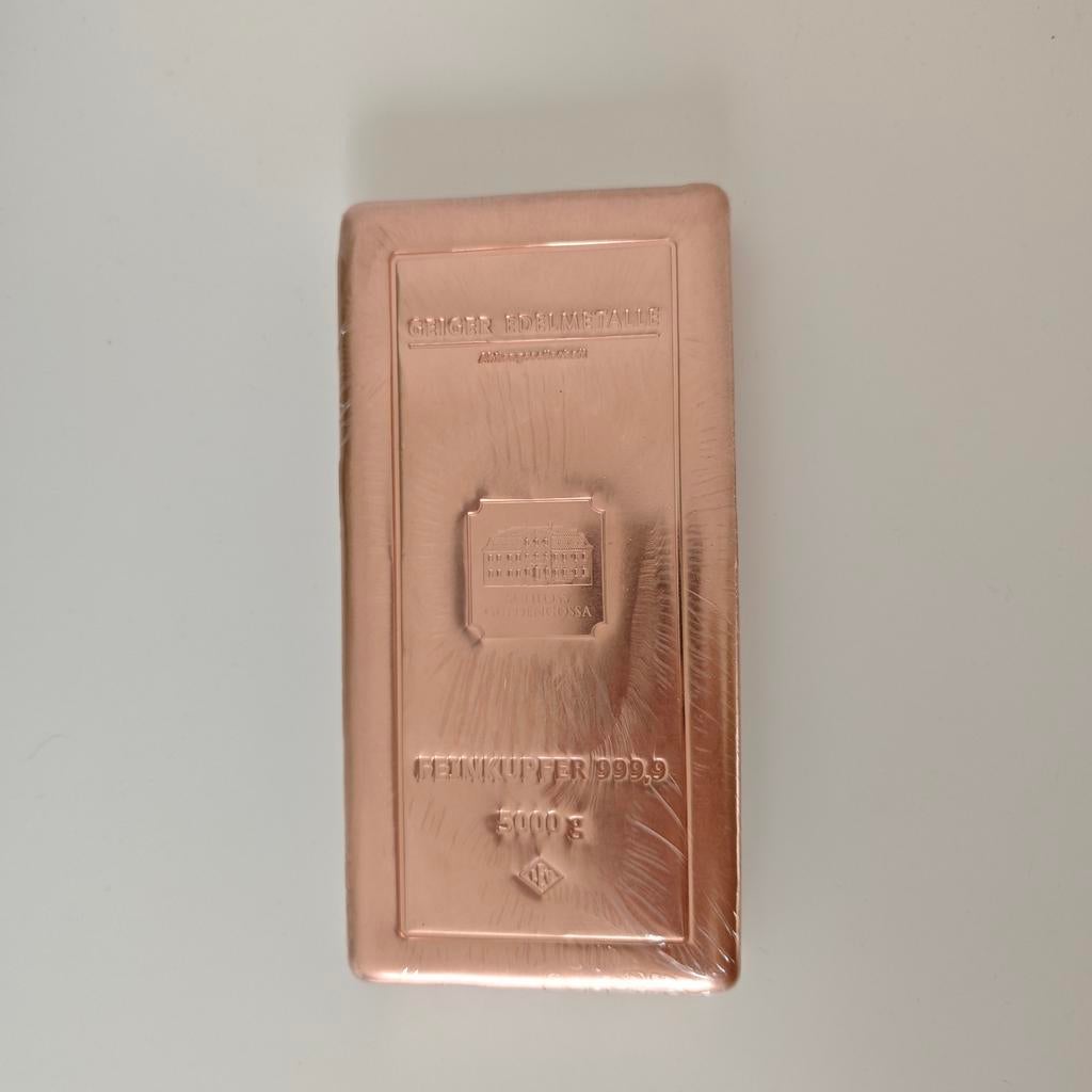Koper baar 5 kg Geiger Schloss Güldengossa 999.9 Nieuw (BU), Postzegels en Munten, Edelmetalen en Baren, Goud, Ophalen
