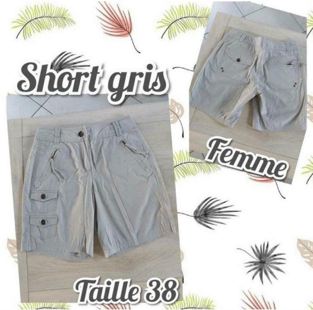 Short pour femme-gris clair-C&A-T.38, Kleding | Dames, Broeken en Pantalons, Maat 38/40 (M), Kort, Ophalen of Verzenden, C&a