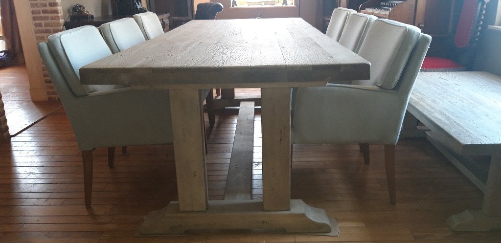 kloostertafel met zes stoelen, Gebruikt, 100 tot 150 cm, 200 cm of meer, Kloostertafel