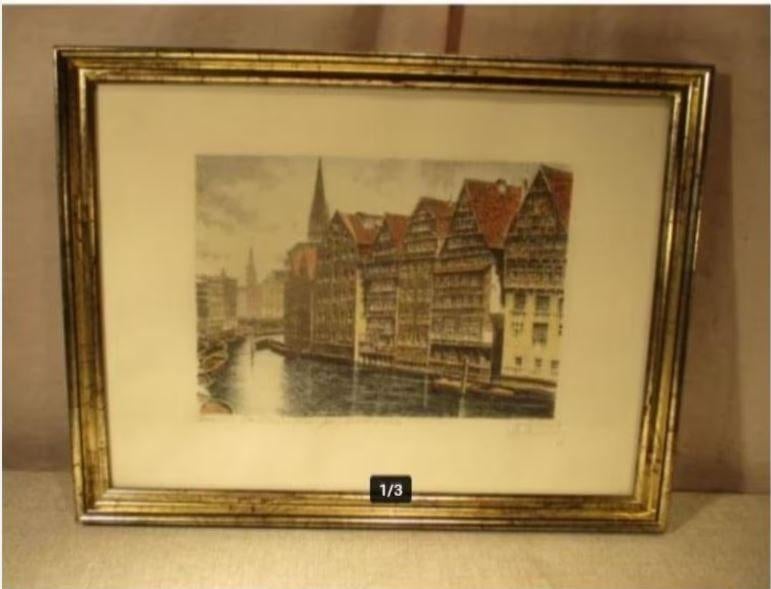 Prachtige Ets 'Rivier door de Stad' - Albrecht Bruck, Antiek en Kunst, Ophalen of Verzenden