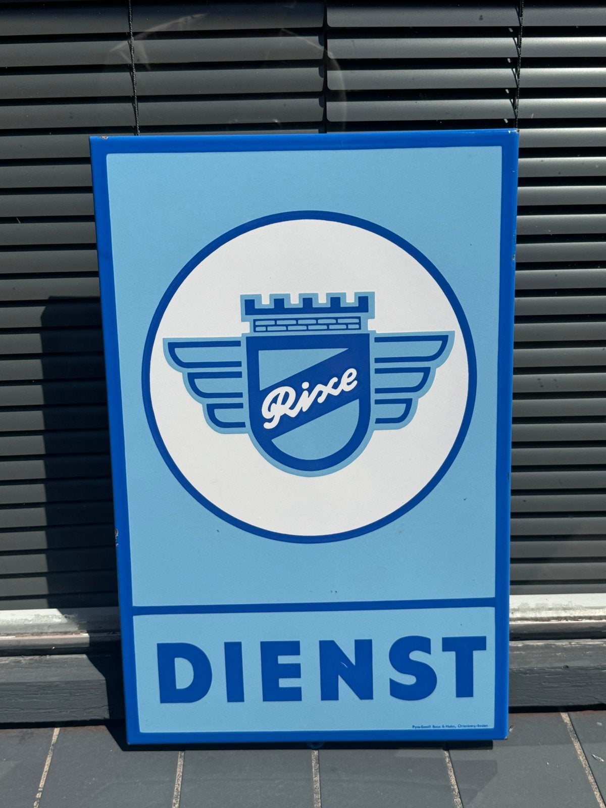 RIXE dienst oud emaille reclamebord, Verzamelen, Ophalen of Verzenden, Gebruikt, Reclamebord