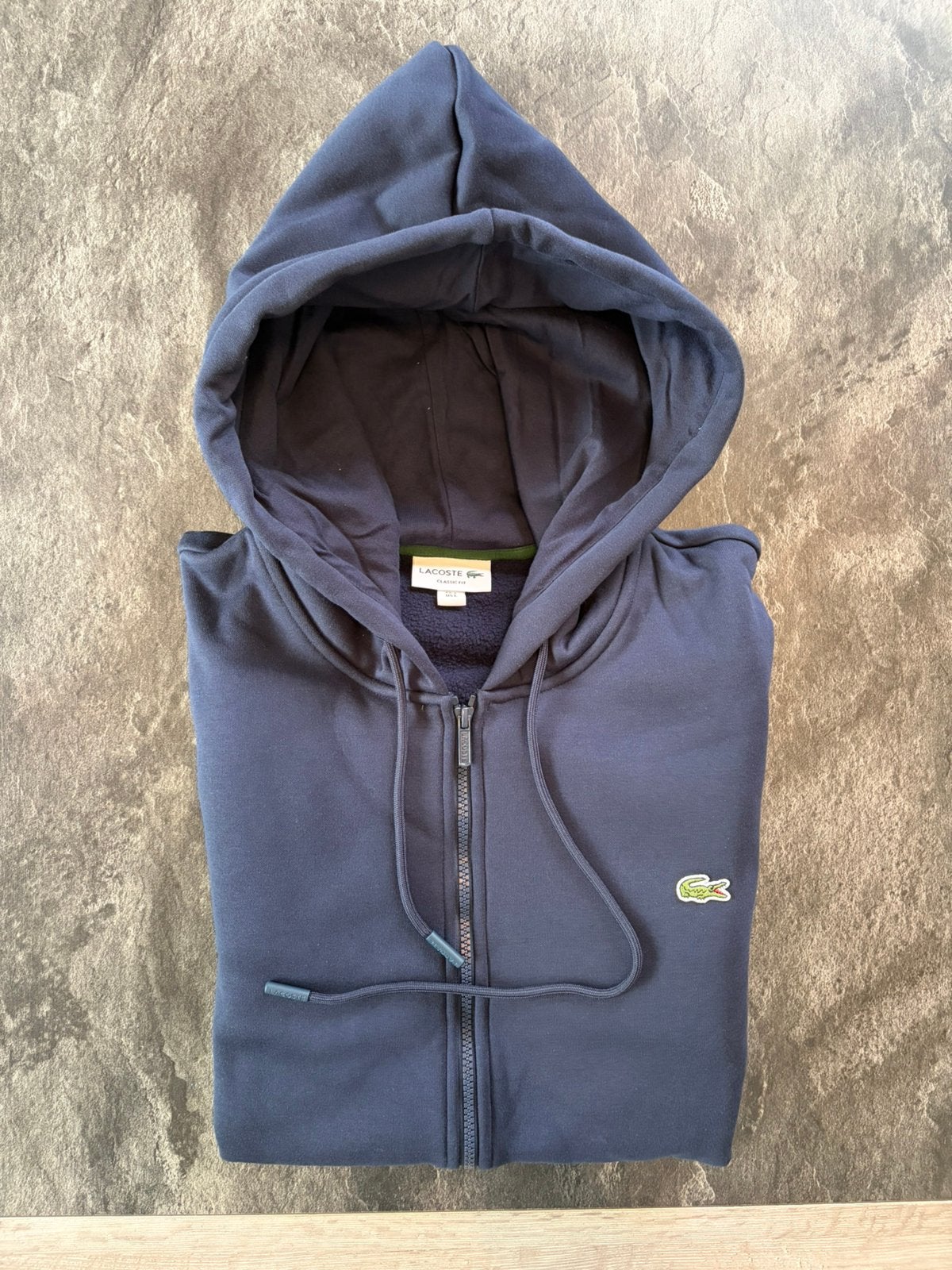Sweat a capuche zippé Lacoste bleu taille L, Enlèvement, Comme neuf, Bleu
