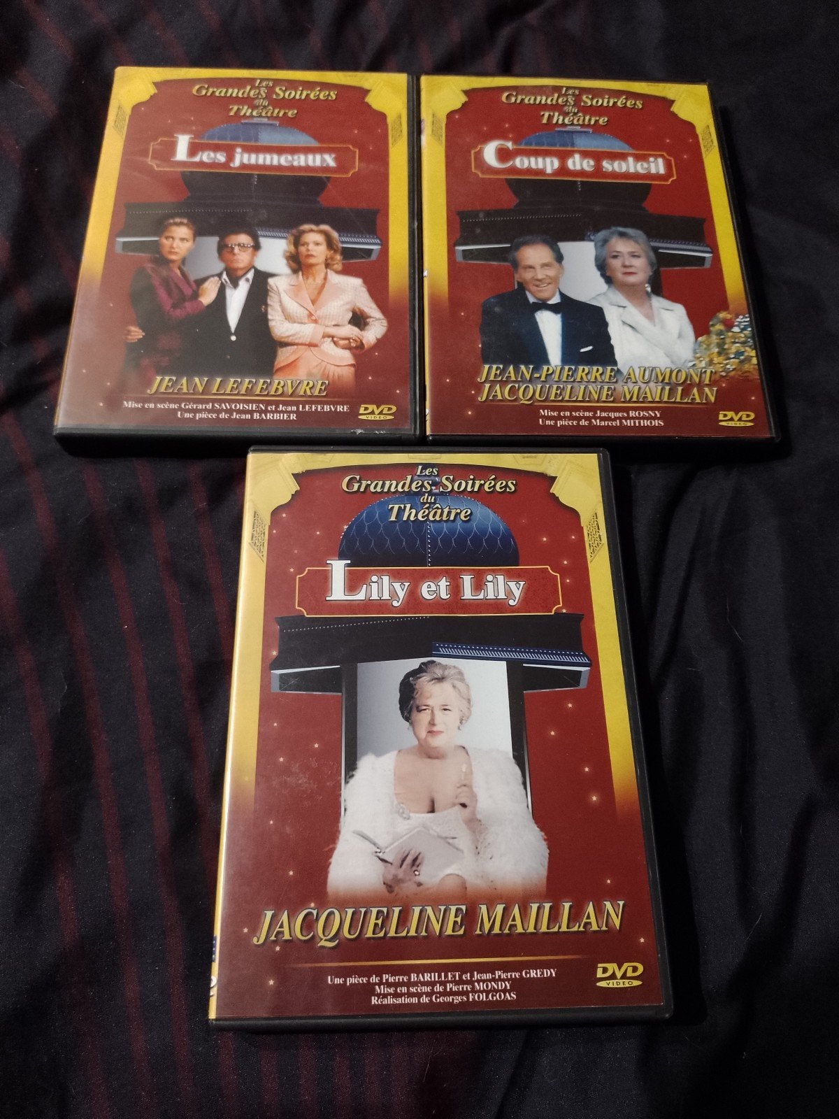 A vendre 3 dvd collection Les grandes soirées du théâtre, Enlèvement ou Envoi, Français, Comprend un boîtier, Stand-up ou Spectacle de théâtre
