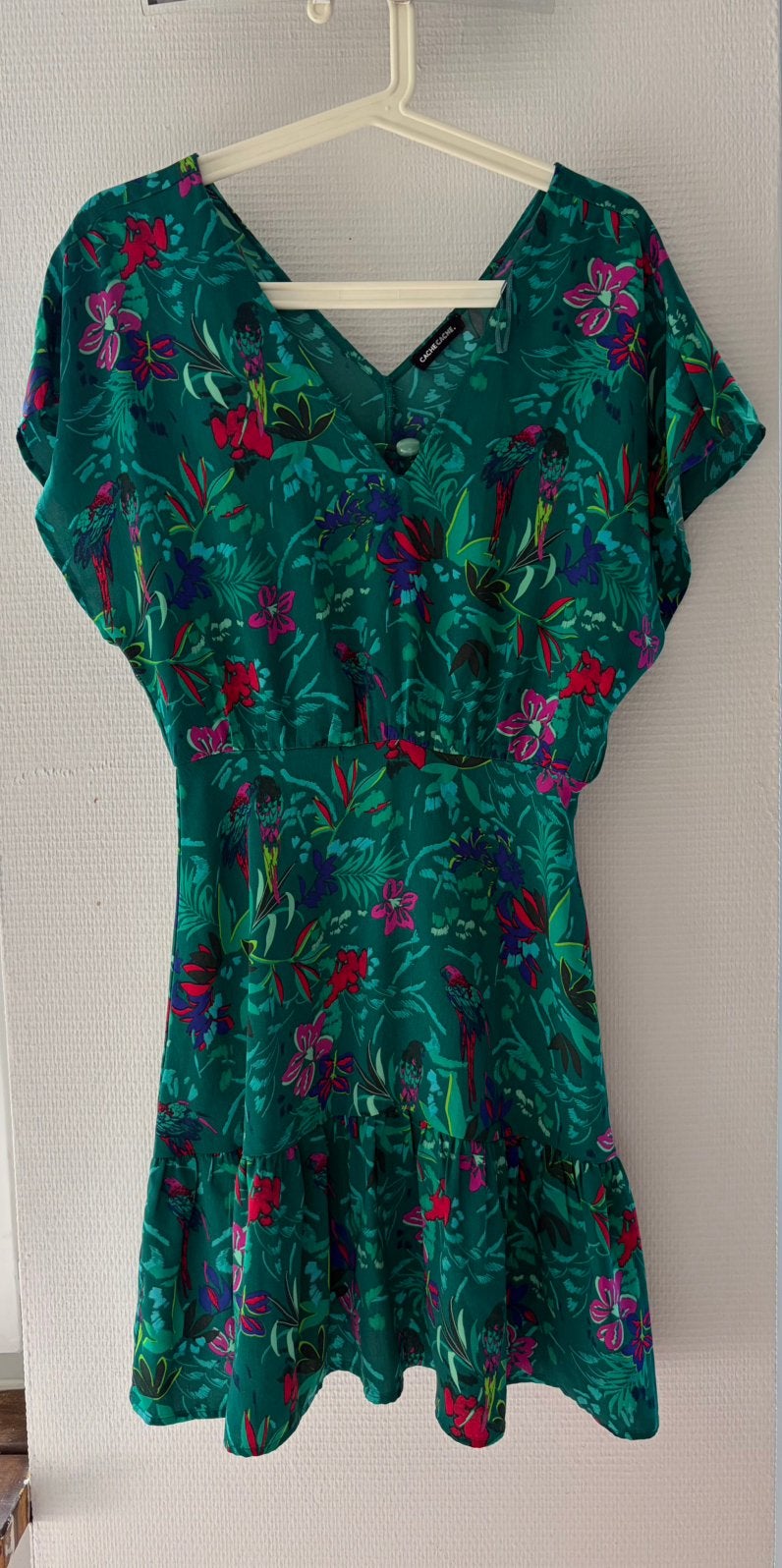 Verstopperjurk met bloemen en vogels — T.M, Kleding | Dames, Ophalen of Verzenden, Nieuw, Maat 38/40 (M), Blauw