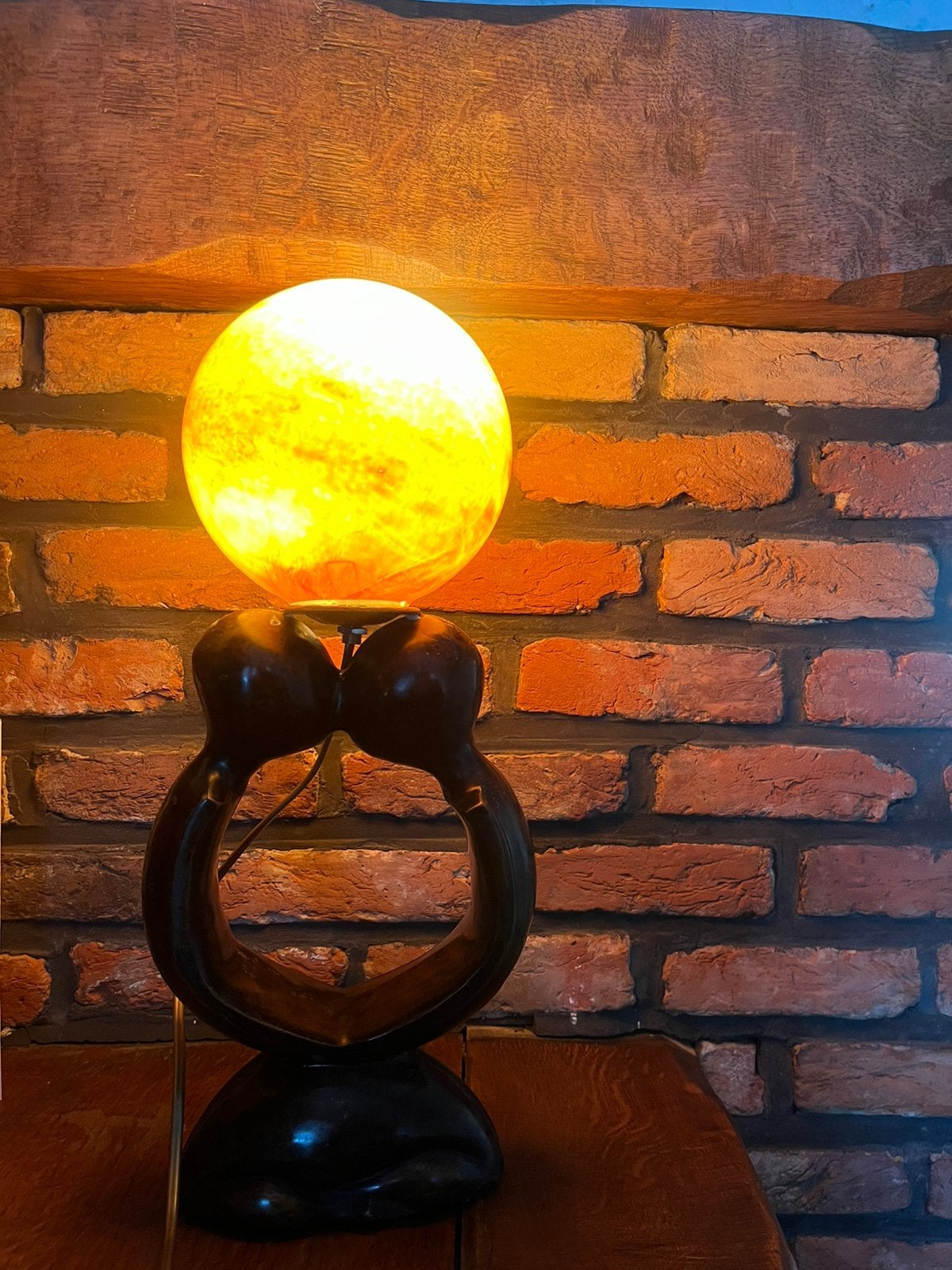 Lampe de table décorative vintage avec boule orange, Orange, Comme neuf, Céramique, Enlèvement