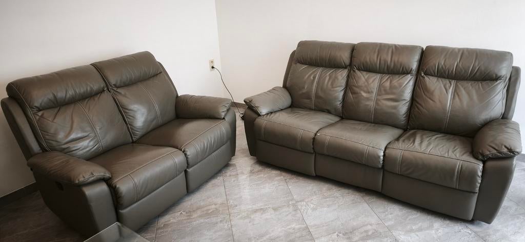 ️ Ensemble de canapés en cuir avec 4 relax électriques, Cuir