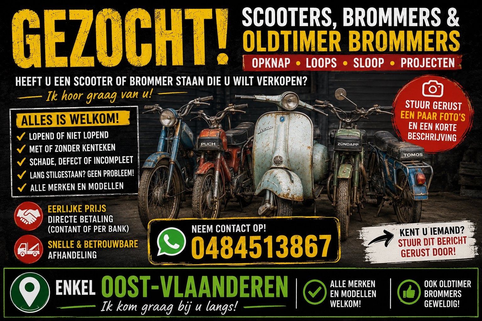 GEZOCHT: OLDTIMER BROMMERS, Fietsen en Brommers, Ophalen