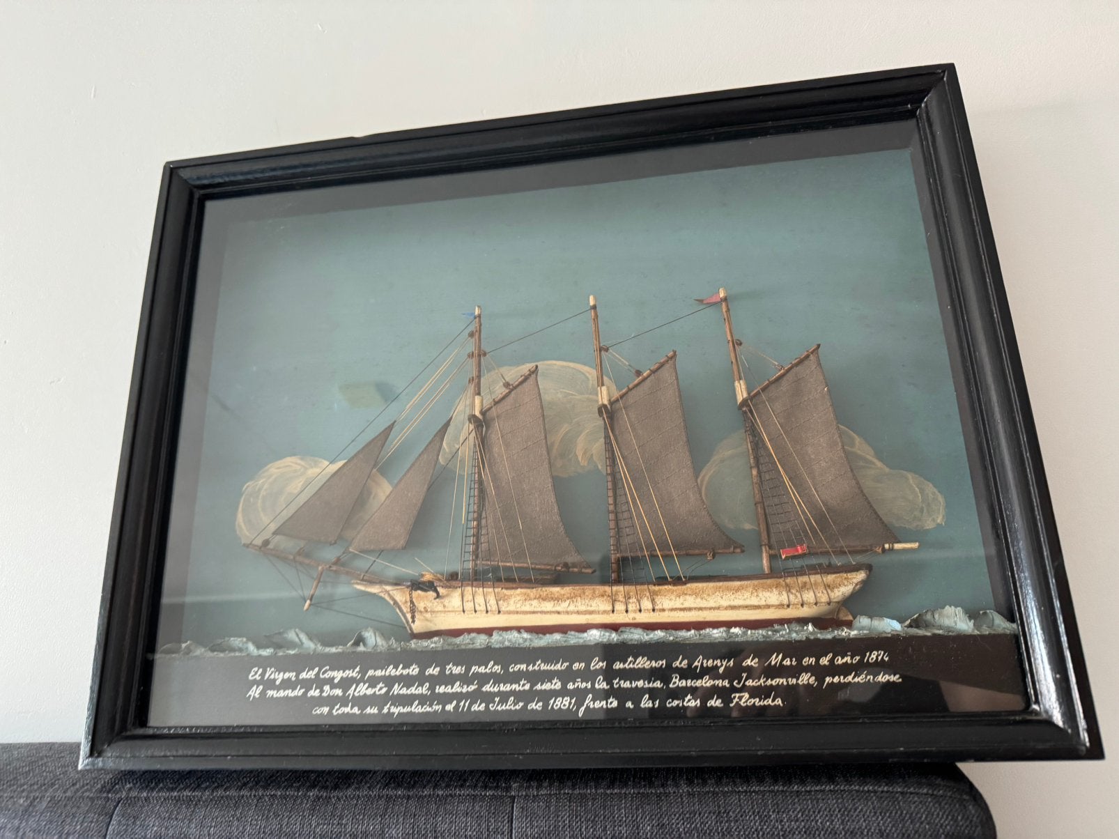 Maritiem diorama - boot - zeilschip, Antiek en Kunst, Kunst | Schilderijen | Klassiek, Ophalen of Verzenden