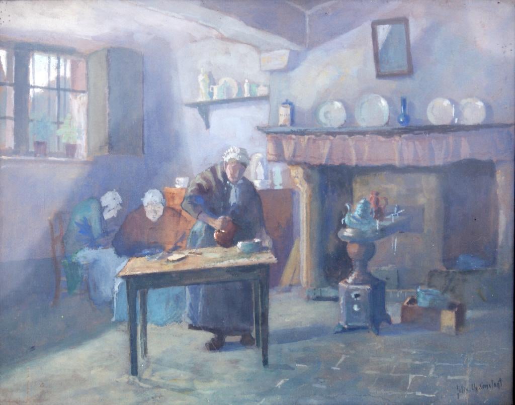 Felix Charles Constant 1865-1924): Interieur (67 x 53 cm), Antiek en Kunst, Kunst | Schilderijen | Klassiek, Ophalen of Verzenden
