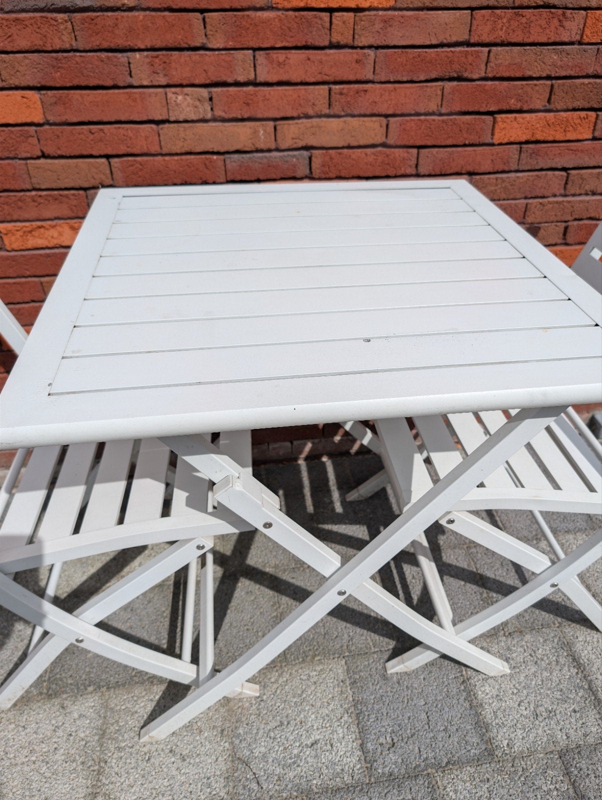 Terras tuin tafel en stoelen wit vinci, Ophalen, Zo goed als nieuw, Aluminium, Inklapbaar