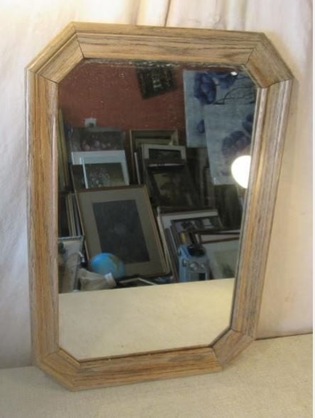 Mooie 8-Hoekige Houten Spiegel - 54x37, Huis en Inrichting, Woonaccessoires | Spiegels, Ophalen of Verzenden, Zo goed als nieuw
