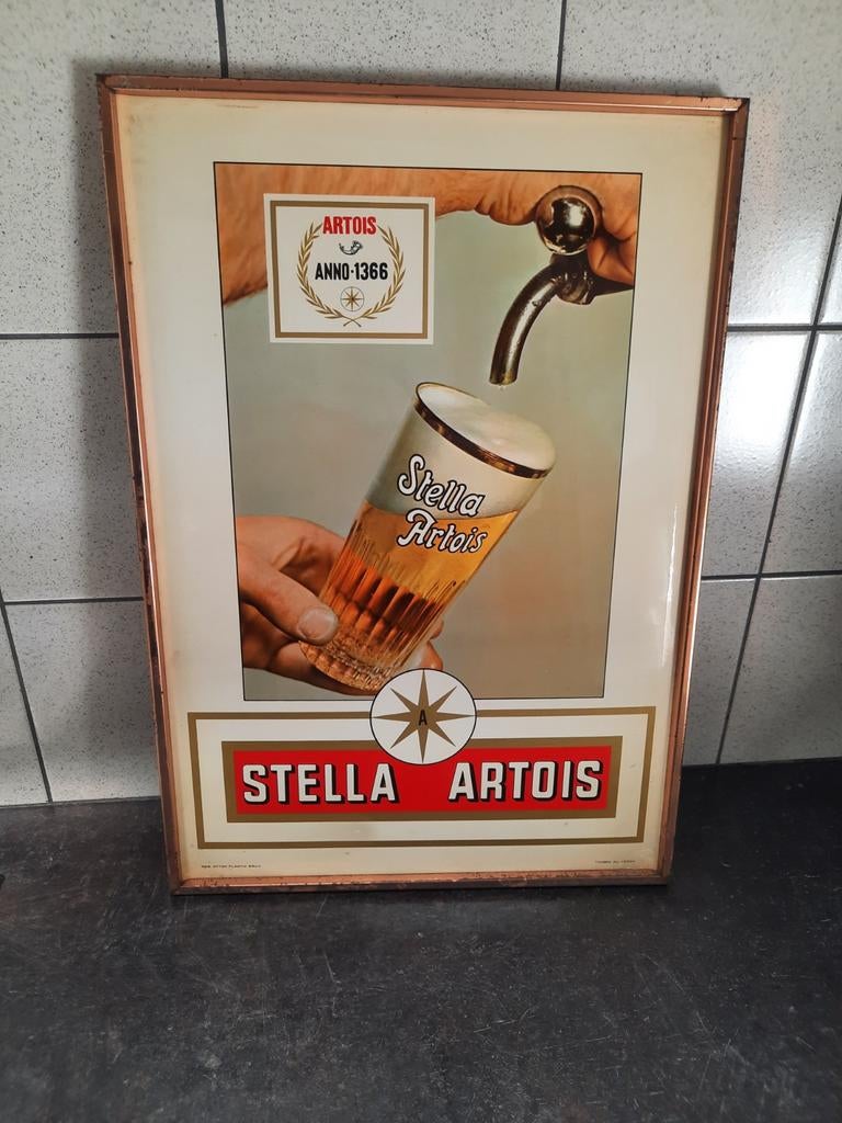 Stella artois reclamebord met takszegel van 1971, Verzamelen, Ophalen