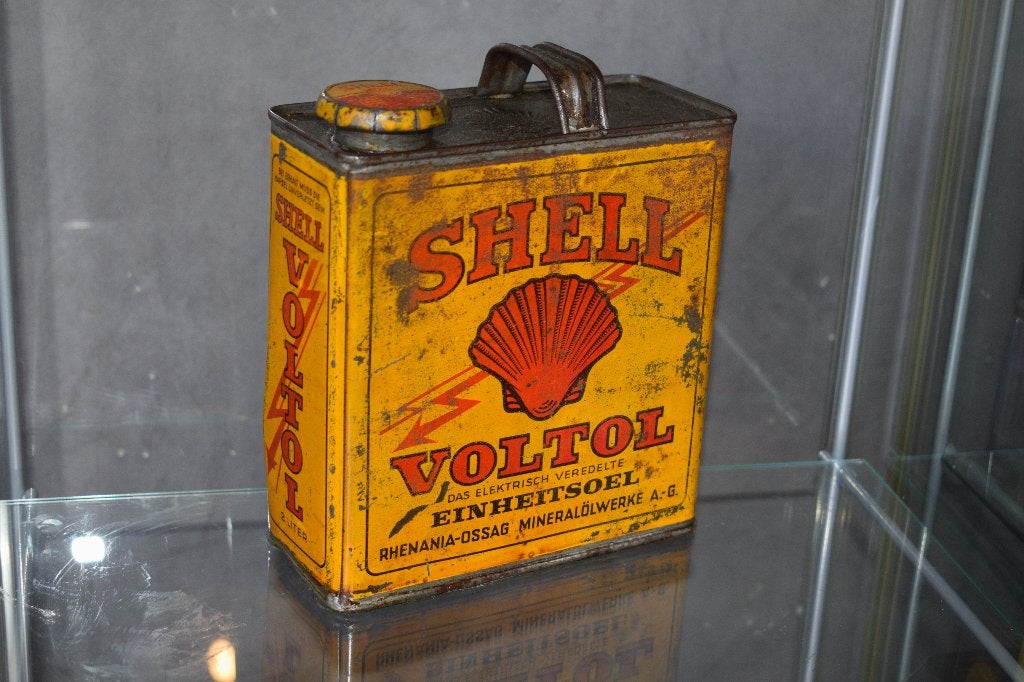 rare bidon huile shell voltol 1930, Collections, Enlèvement ou Envoi, Utilisé, Panneau publicitaire