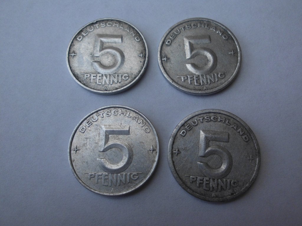 RDA : 4 x 5 pfennig 1948 - 1953, Envoi, Allemagne, Monnaie en vrac