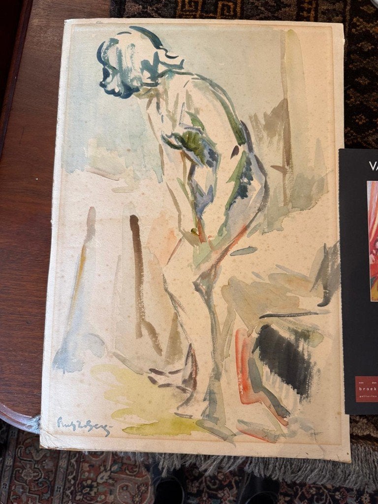 Aquarelle de Freek van den Berg, Enlèvement, Signé, Aquarelle