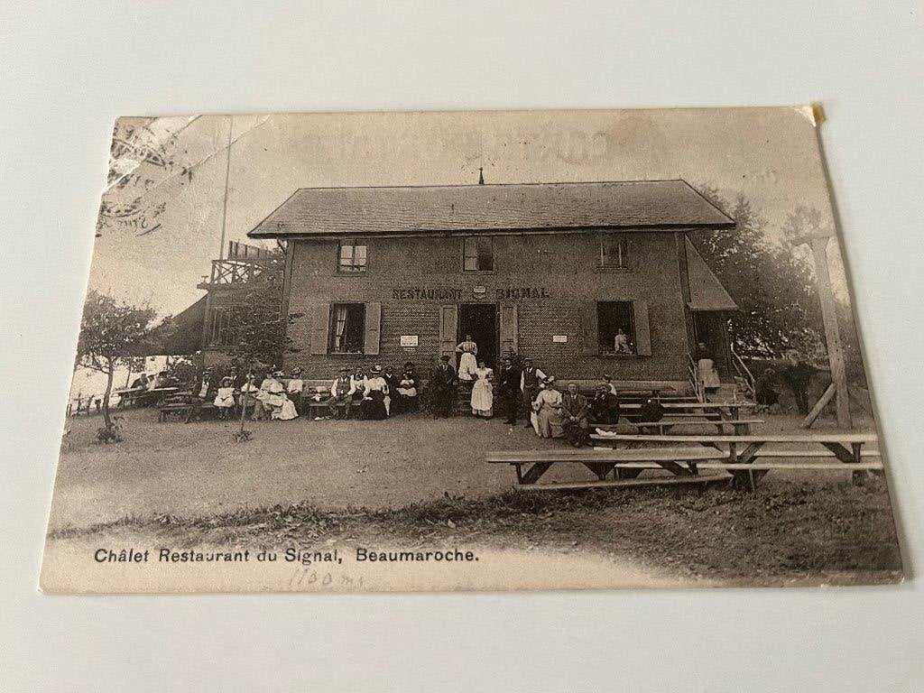 Postkaart Zwitserland: Restaurant Signal-Beaumaroche -1909, Verzamelen, Verzenden, Voor 1920, Gelopen, Overig Europa