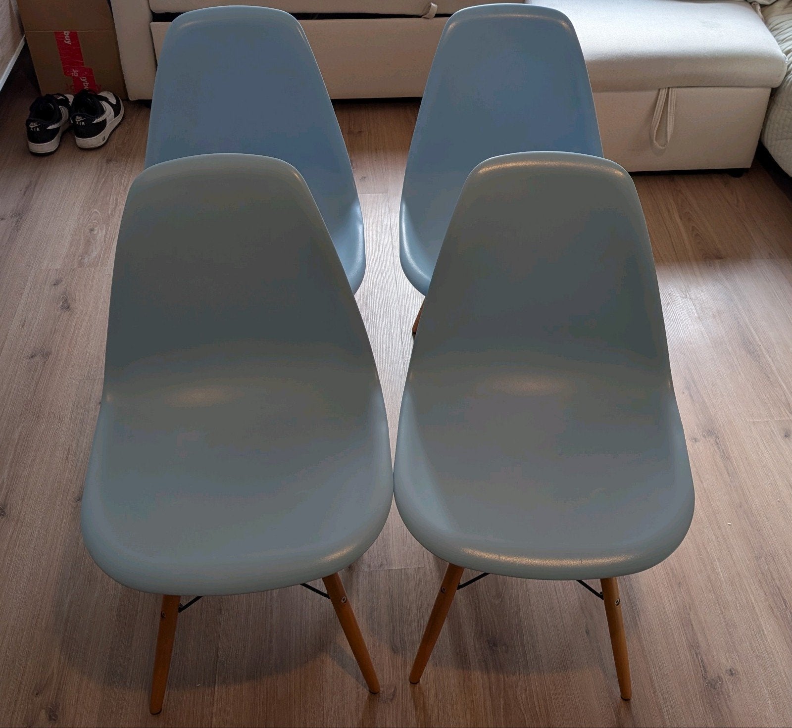 4x blauwe stoelen, Ophalen, Kunststof, Gebruikt, Blauw